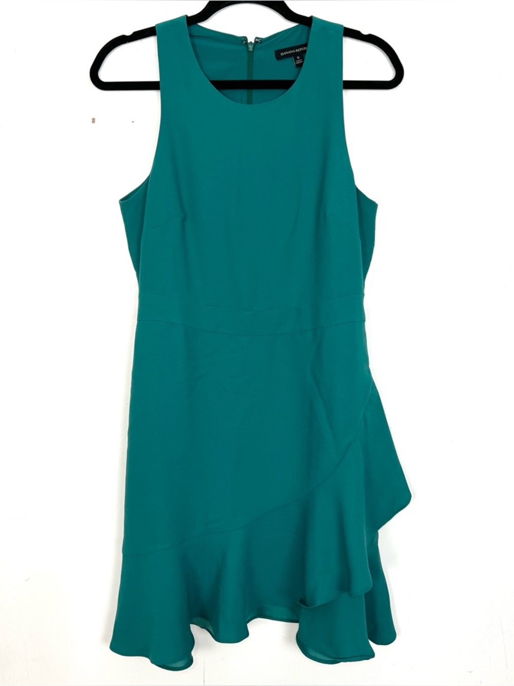 Banana Republic Green‎ Dress Layered Ruffle Hem 6 Small